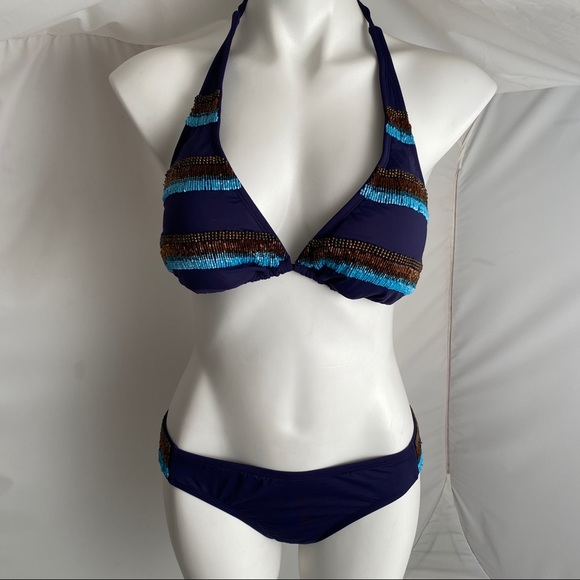 Hermanny by Vix navy and brown beaded bikini 12 - Picture 2 of 15
